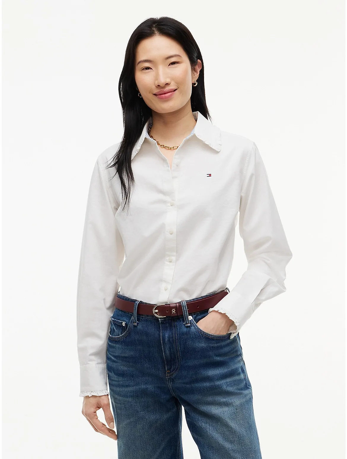 Regular Fit Ruffle-Trim Oxford Shirt by Tommy Hilfiger