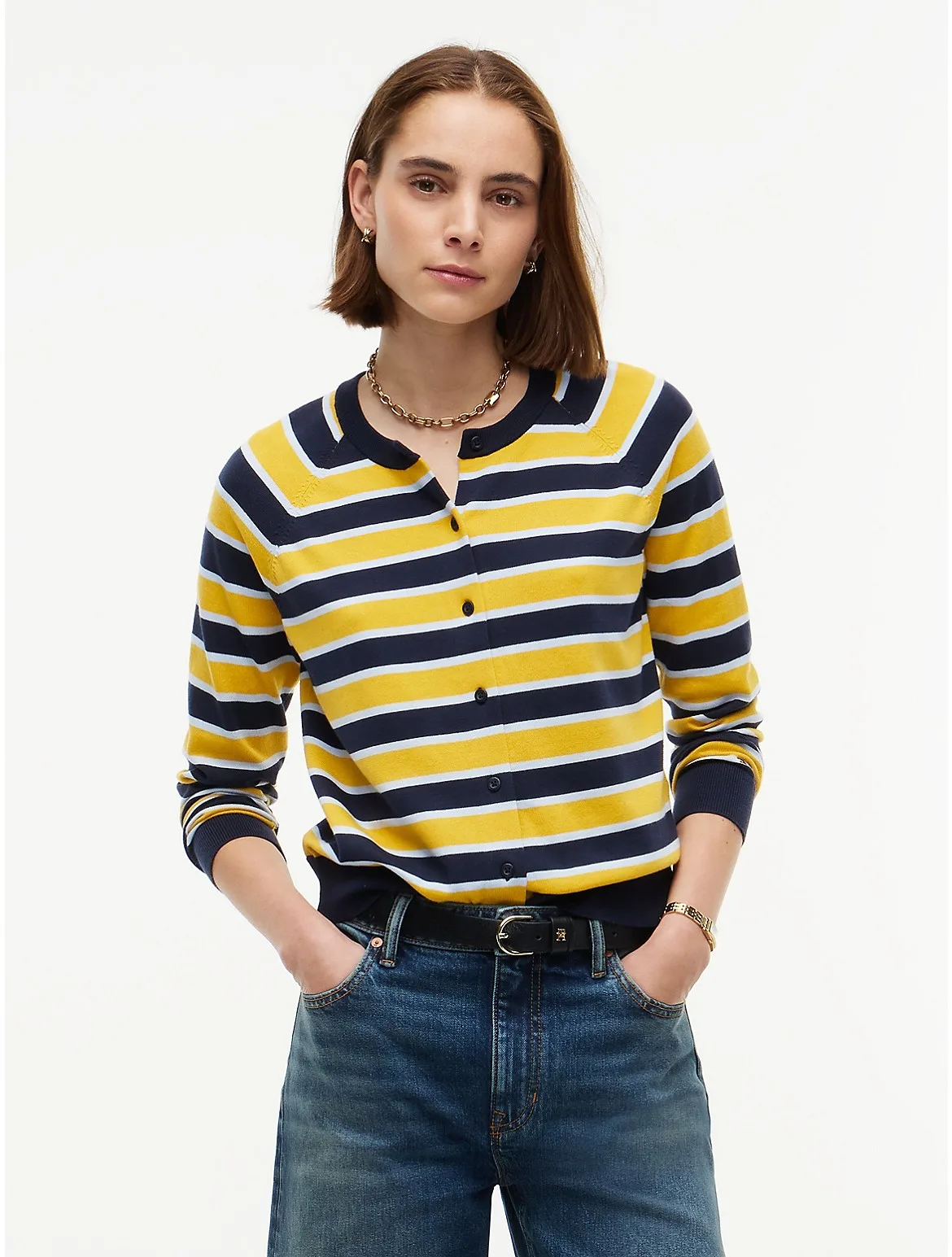 Slim Fit Striped Crewneck Cardigan by Tommy Hilfiger