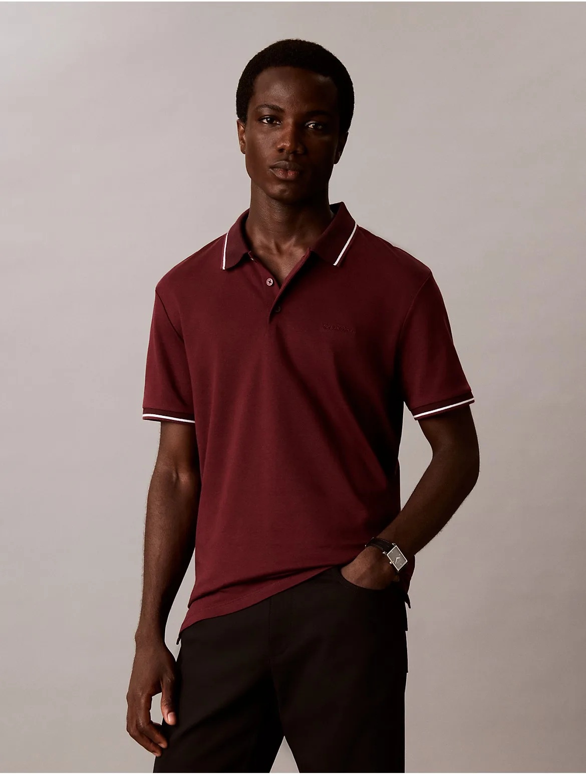 Liquid Touch Tipping Stripe Polo Shirt by Calvin Klein