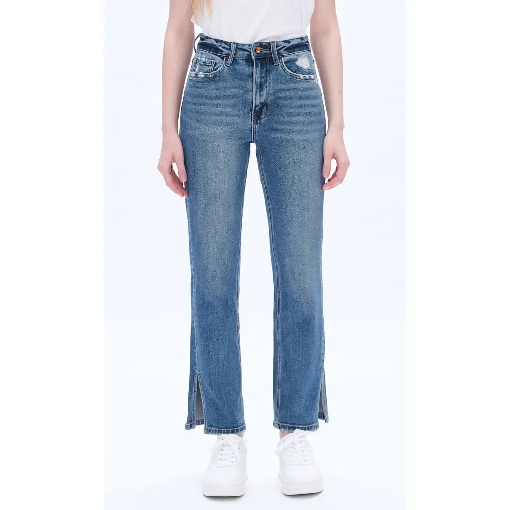 Split Hem Straight Leg Jeans by Bayeas