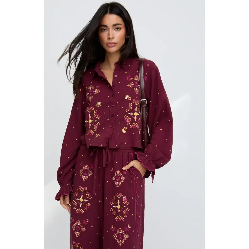 Penny Boxy Embroidered Shirt by Raffya
