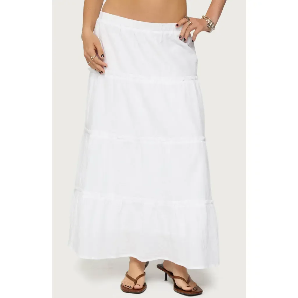 Tiered Cotton Maxi Skirt by EDIKTED