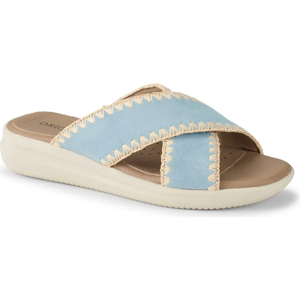 Dolinda Slide Sandal in Sea Glass Blue Suede