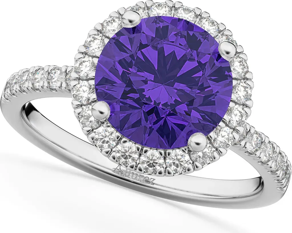 Halo Tanzanite & Diamond Engagement Ring 14K by ALLUREZ