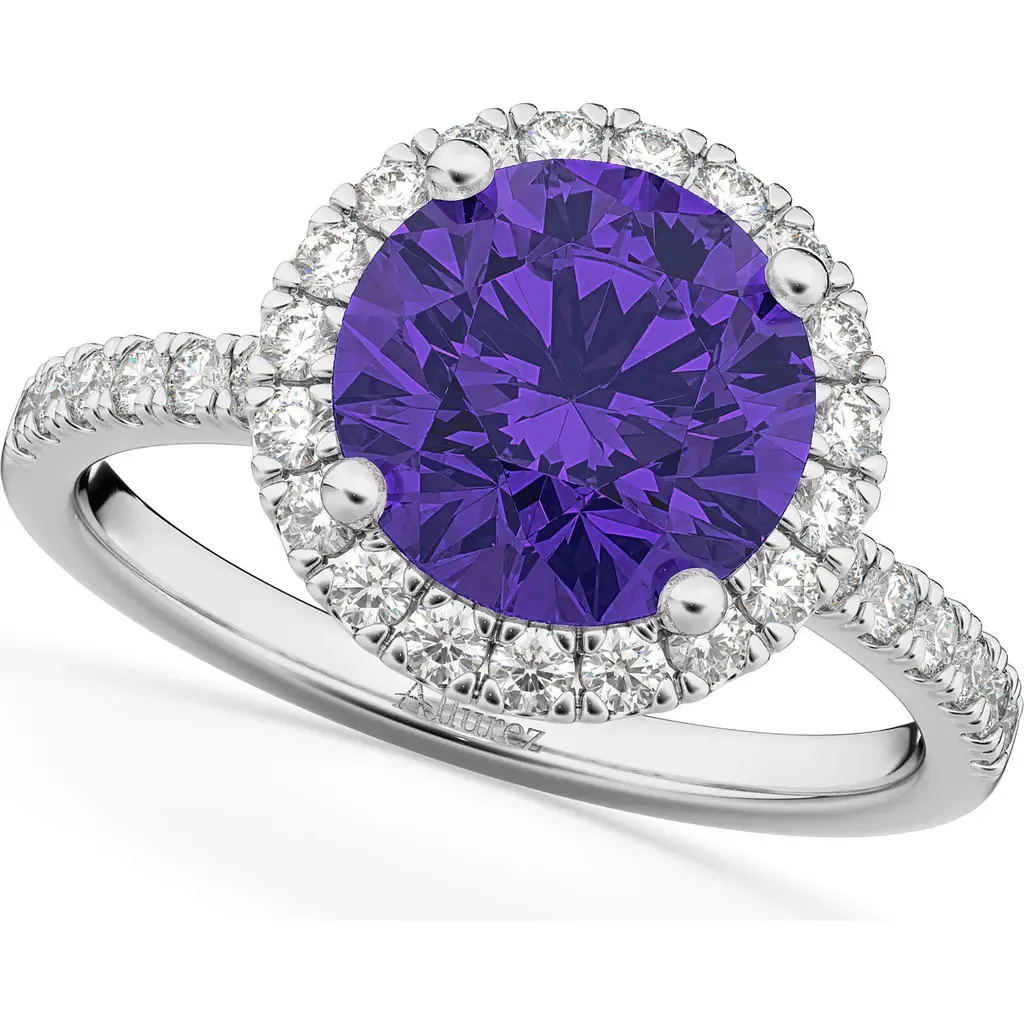 Halo Tanzanite & Diamond Engagement Ring 14K by ALLUREZ