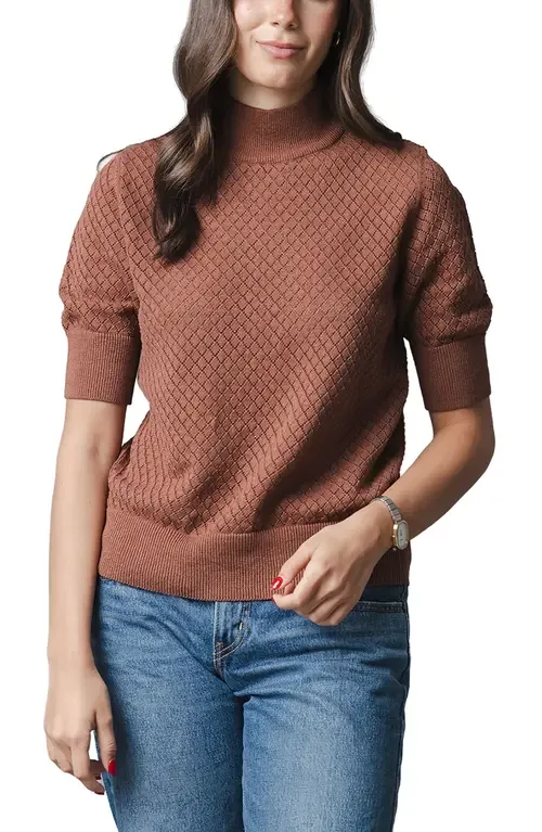 Organic Diamond Stitch Mock Neck Sweater by Hope & Henry