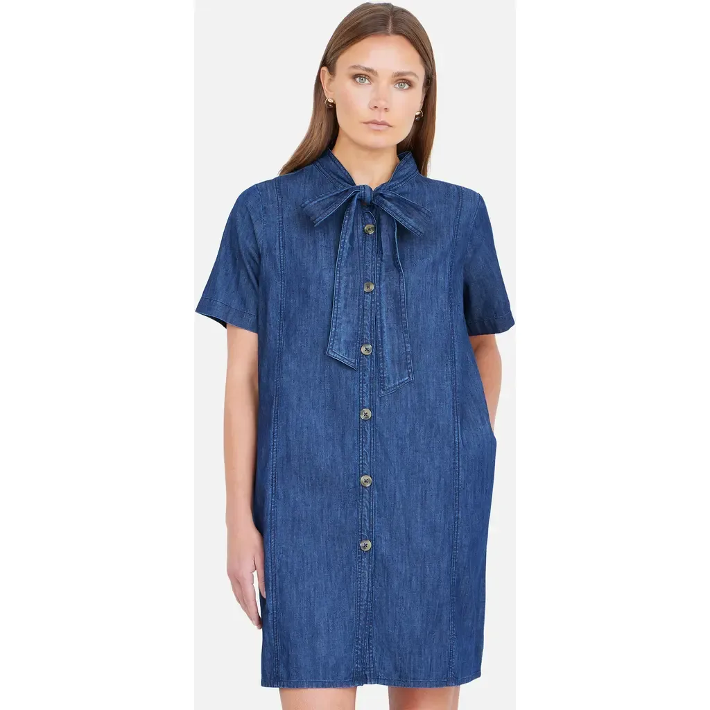 Chambray Tunic with Pussy Bow Tie by Yumi