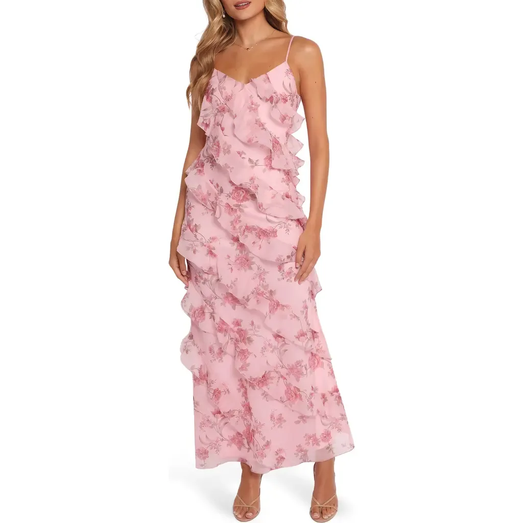 Ciao Floral Ruffle Chiffon Gown by Petal & Pup