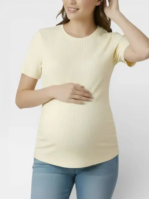 Crew Neck Side-Ruched Maternity Short Sleeve Top by MOTHERHOOD MATERNITY