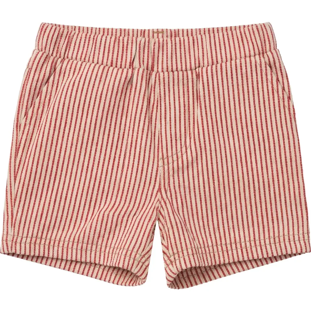 Striped Pull-On Denim Shorts - Elastic Waist, Front Pockets by FYI