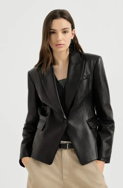 Nappa Leather Blazer with Monili by Brunello Cucinelli