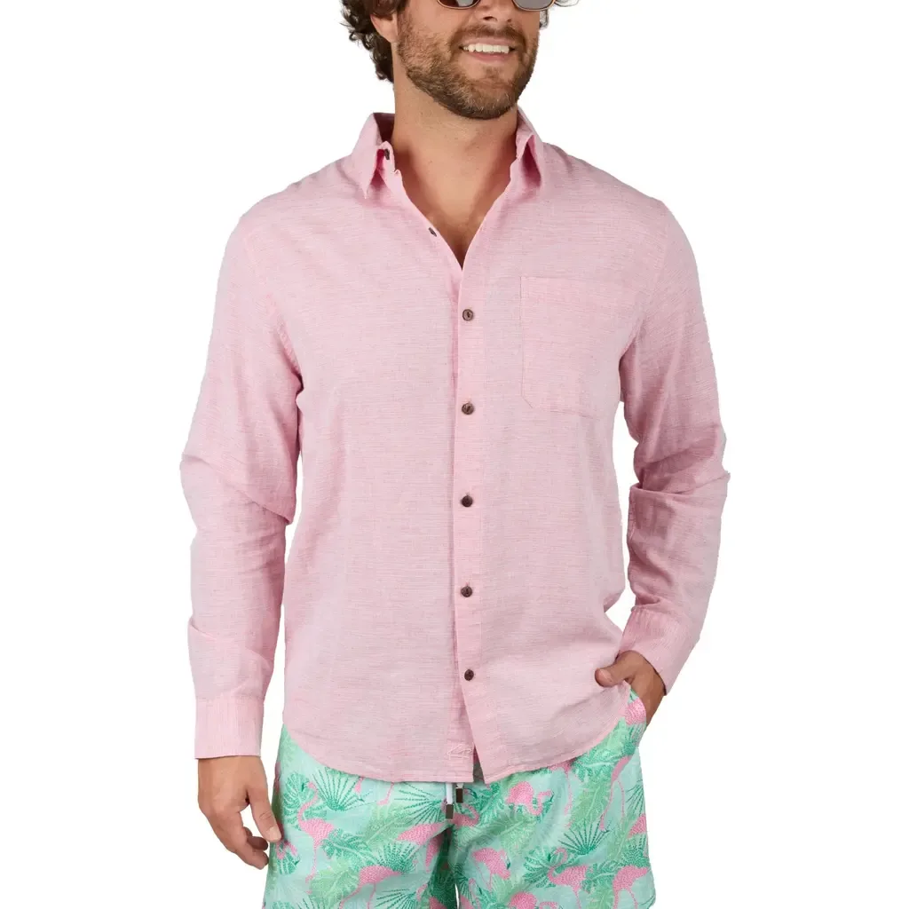 The Rosé Blusher - Long Sleeve Pink Linen Shirt by Kenny Flowers