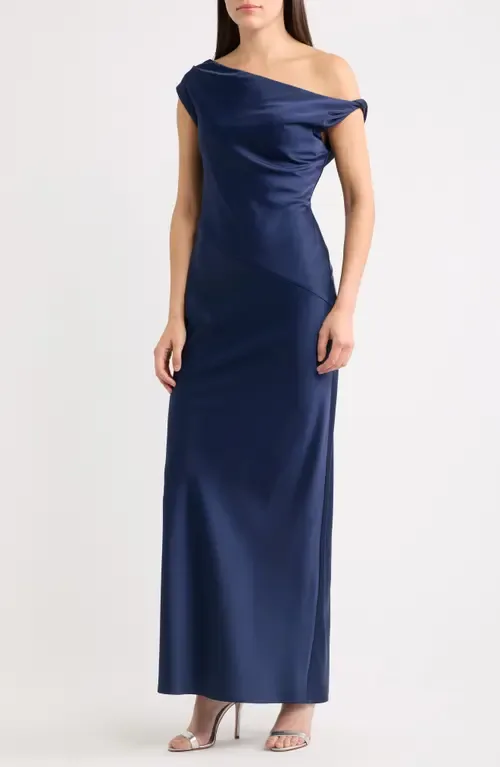 Colleen One-Shoulder Drape Satin Gown by WAYF