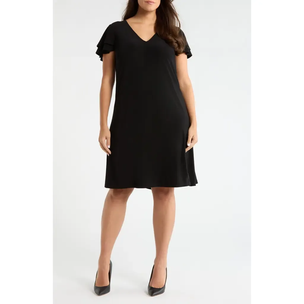 Double Flutter Sleeve A-Line Dress by AK ANNE KLEIN