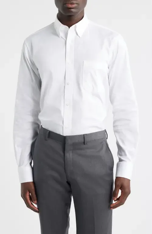 Regular Fit White Cotton Button-Down Oxford Shirt by EAGLE