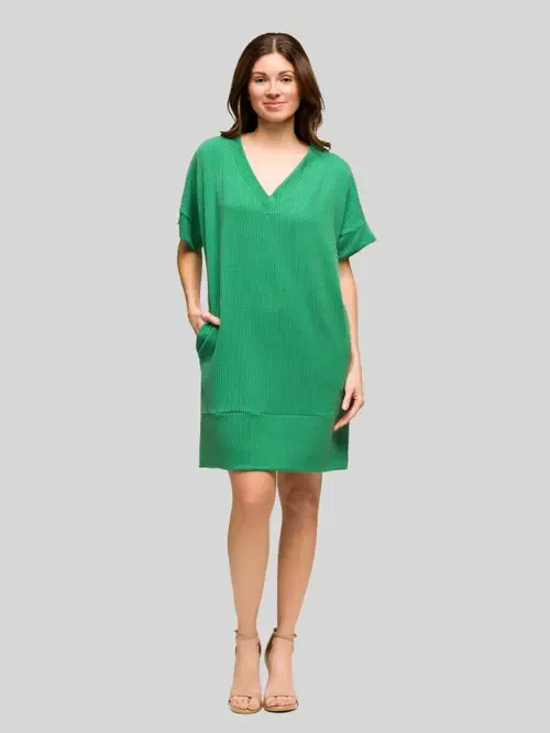 Ribbed Knit V Neck Short Dolman Sleeve by 24seven Comfort Apparel