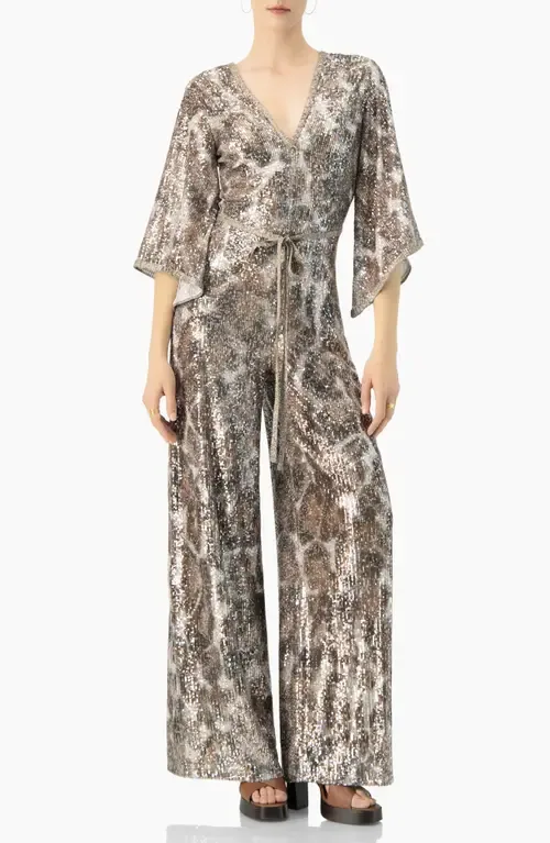 Sequin Wide-Leg, V-Neck Jumpsuit by IVONNE