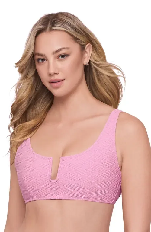 Supportive and Sculpting Basket Weave Scoop Back Cutout U-Wire Bikini Swimsuit Top