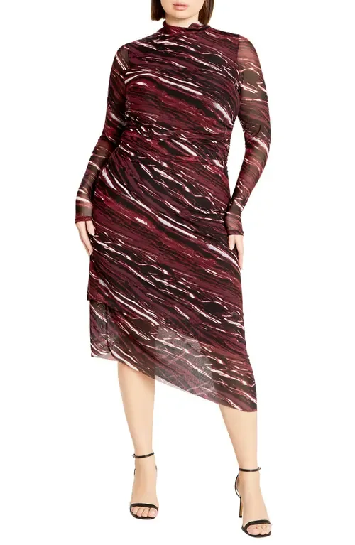 Zariyah Print Long Sleeve Body-Con Midi Dress by City Chic