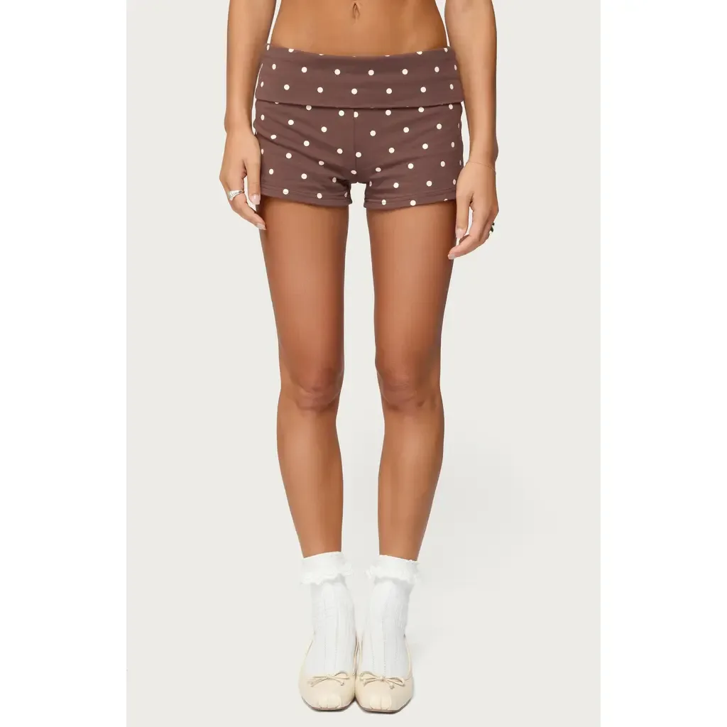 Chelsie Polka Dot Foldover Shorts by EDIKTED