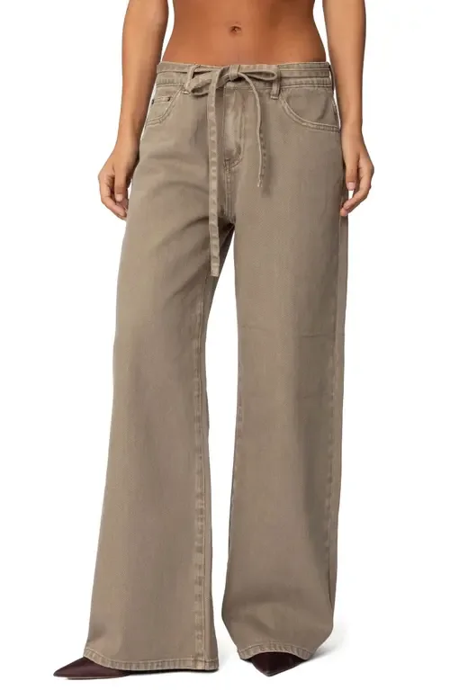 Hudson Oversize Tie Belt Wide Leg Jeans by EDIKTED