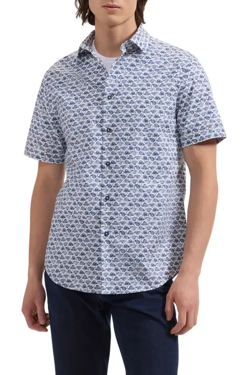 Orson Flamingo Print Short Sleeve Stretch Cotton Button-Up Shirt by Bugatchi