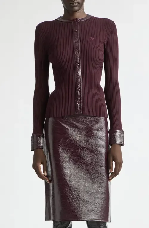 Vinyl Trim Ribbed Cardigan by Courrèges