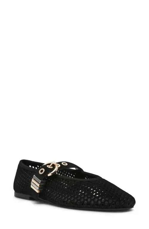 Lela Perforated Mary Jane Flat in Navy Suede
