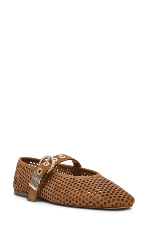 Lela Perforated Mary Jane Flat in Navy Suede