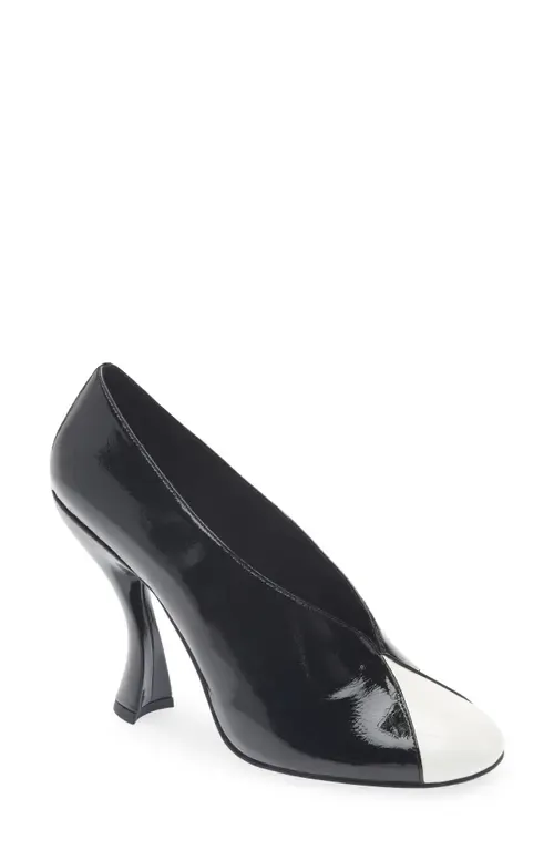 Amusing Pump in Black White Patent by Jeffrey Campbell