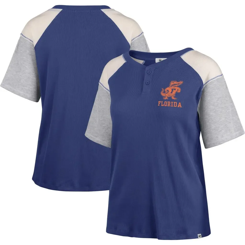 '47 Royal Florida Gators Underline Harvey Colorblock Raglan Henley T-Shirt