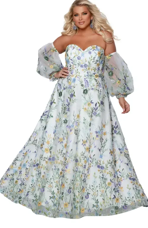 Sweetheart Neckline A-Line Gown in Ivory Floral by Sydney's Closet