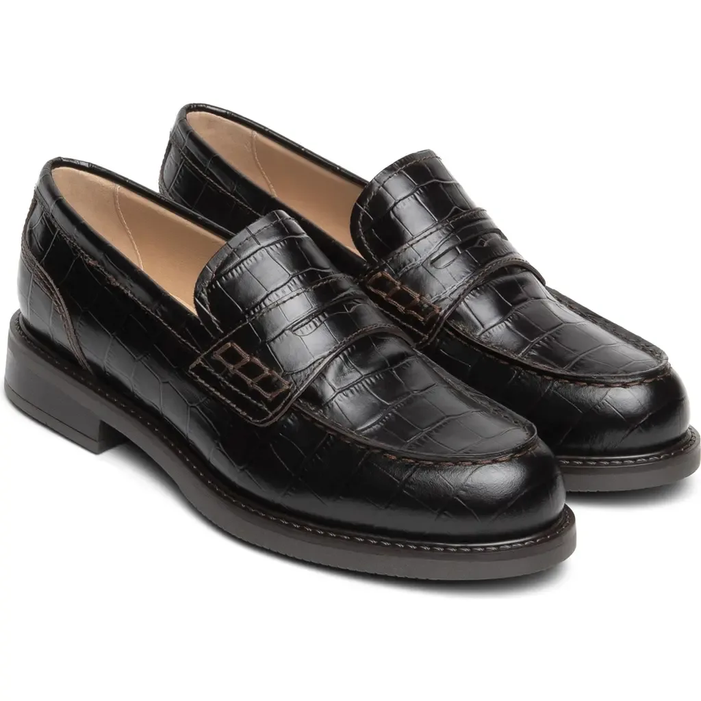 Croc Embossed Leather Penny Loafer by NeroGiardini