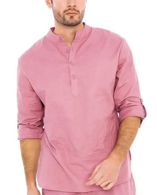 Linen Nehru Collar Shirt by Dai Moda