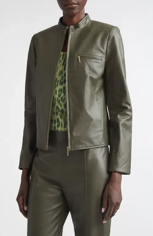 Zip Pocket Leather Jacket by ST. JOHN