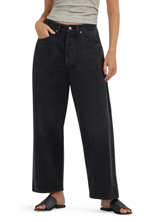 Button Fly High Waist Loose Fit Ankle Jeans