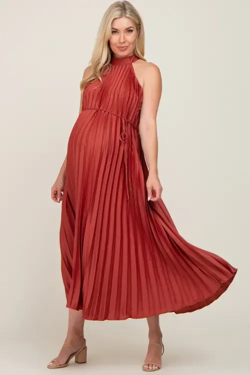Pleated Halter Dress by PinkBlush