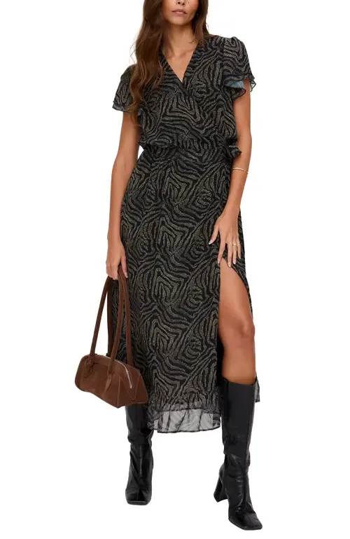 Devina Ruffle Detail Zebra Print Maxi Dress by Lily and Lionel London