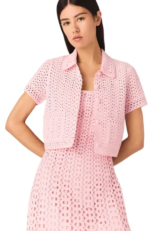 Rhinestone Crochet Cardigan by maje