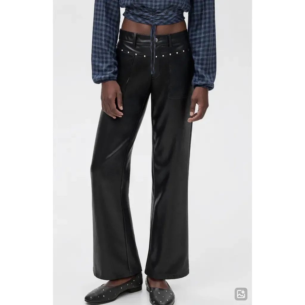 Studded Faux Leather Wide Leg Pants by MANGO TEEN