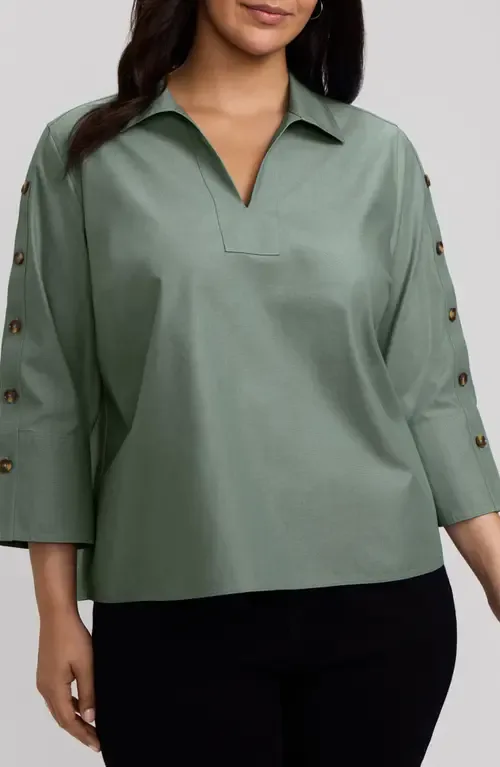 Lainey Button Accent Cotton Popover Top by Foxcroft