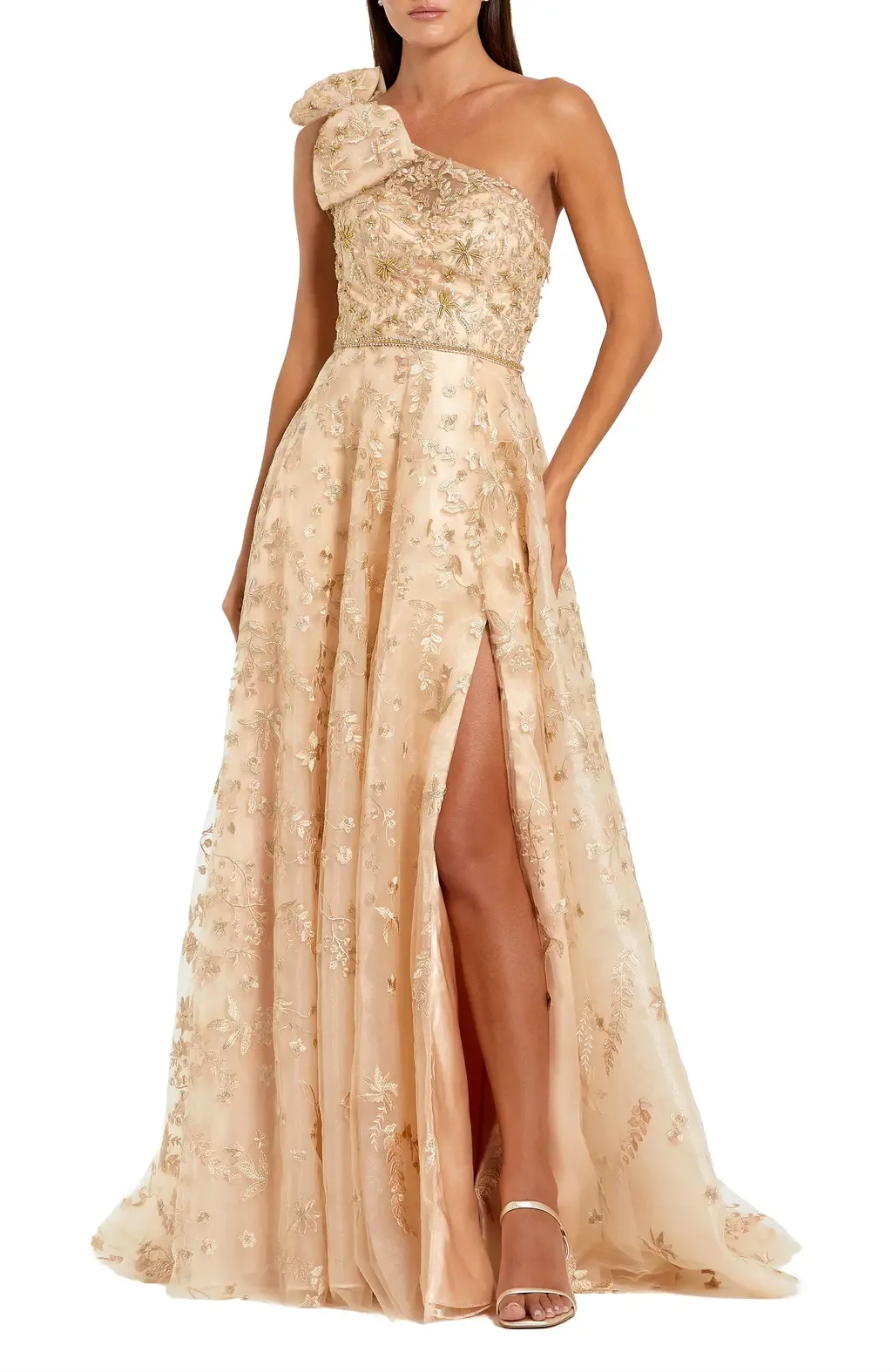 Embellished Bow One Shoulder a Line Gown