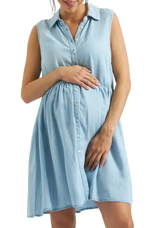 Bec Button Down Sleeveless Chambray Maternity Dress by Ripe Maternity