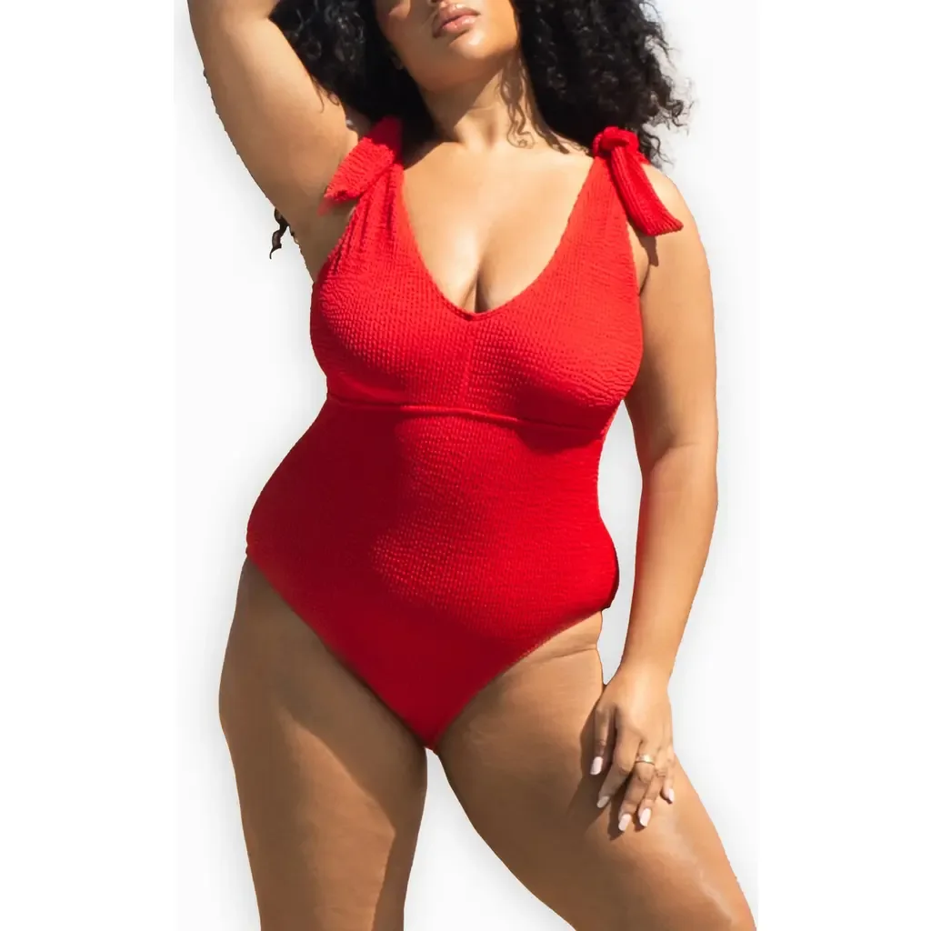 Sculpted Crinkle Tie Strap Swimsuit by FASHION-SZN CURVE