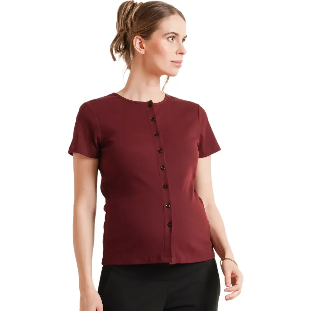 Avery Button-Front Maternity & Nursing Ribbed Tee by Nom Maternity