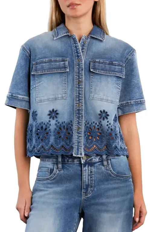 Petal Eyelet Denim Button-Up Shirt by Wash Lab Denim