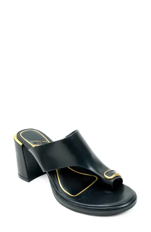 Syndika Platform Slide Sandal in Black Leather by Kenneth Cole