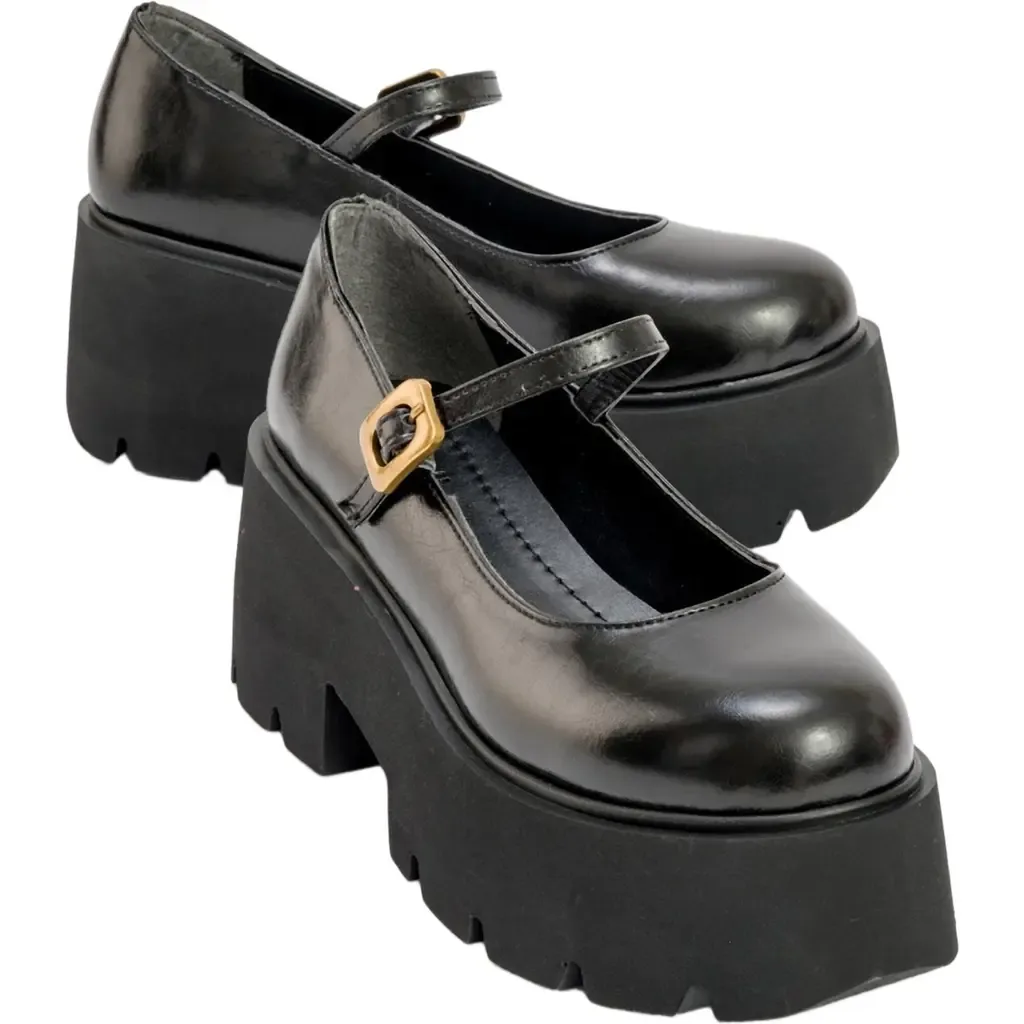 Linley Platform Mary Jane Shoes in Burgundy Faux Leather by Prologue Shoes