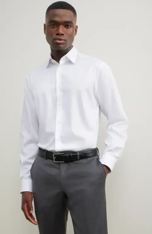 Traditional Fit Solid Herringbone Dress Shirt by Nordstrom
