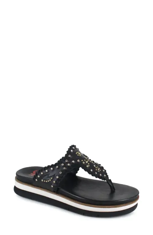 Kamara Crystal Embellished Platform Flip Flop in Black Leather by National Comfort